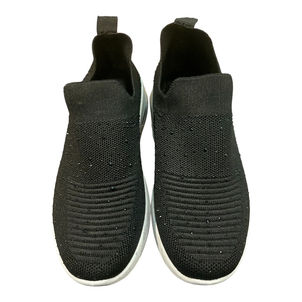 SIP Sport‎ Womens Black Knit Rhinestone Slip On Sneakers Air Cushion Shoes 5.5